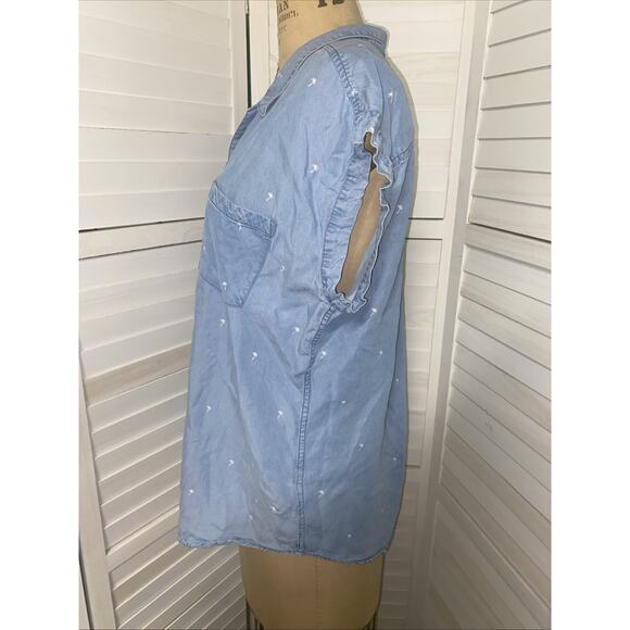 Jachs Girlfriend Chambray Blue Palm Tree Print Button Up Shirt Womens Size Large - Picture 8 of 11